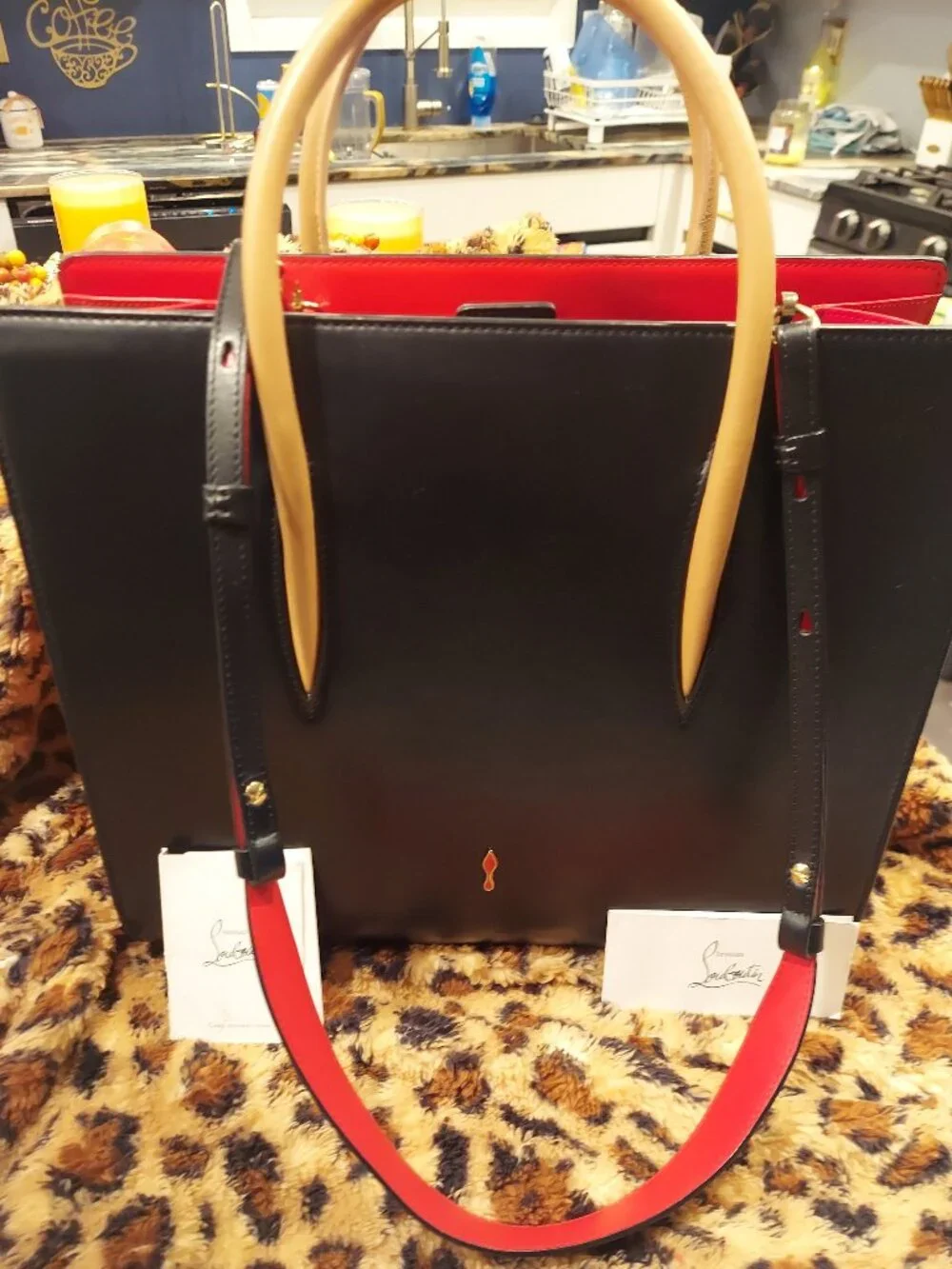 Christian Louboutin Paloma Large Calf Paris / Patent Leopard Spiked Tote